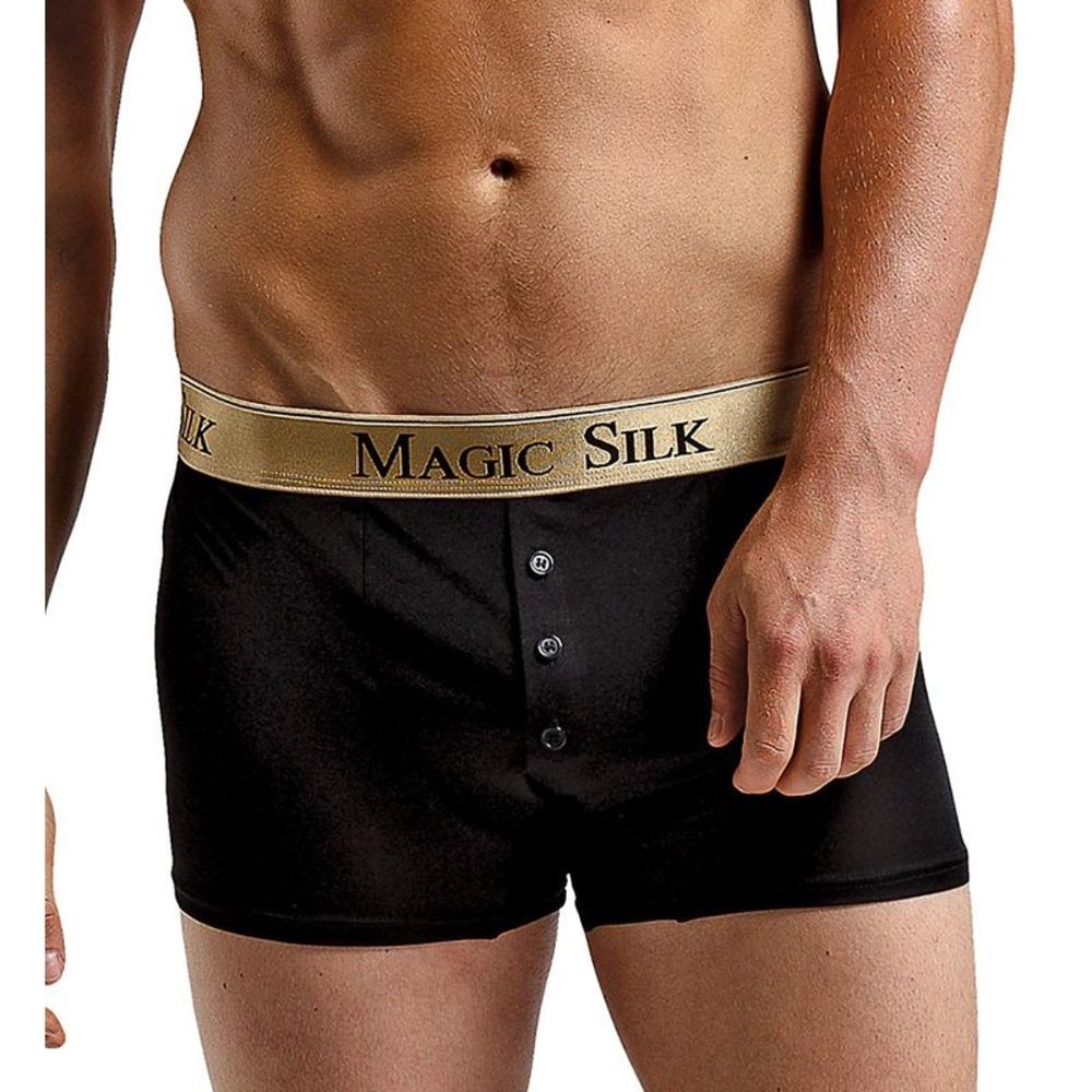 Magic Silk 100% Silk Knit Button Boxer Brief -  Black  6786